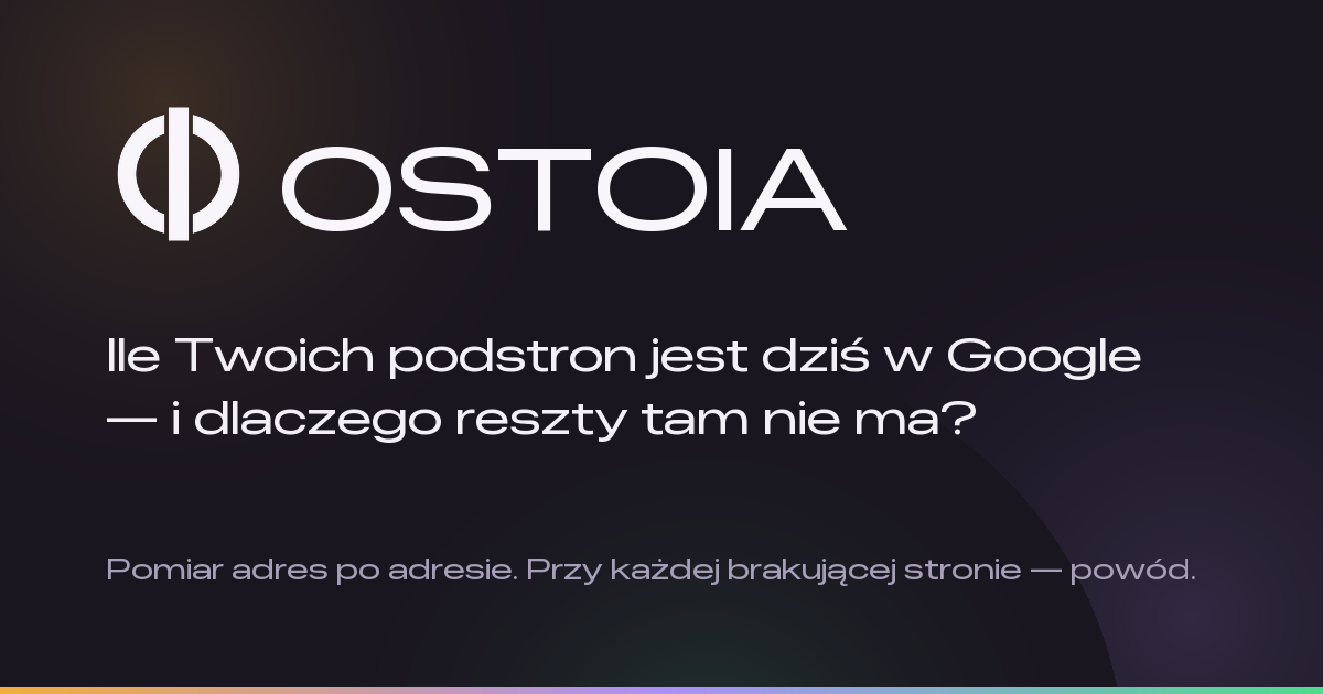 Grafika Ostoia z pytaniem, ile podstron firmy jest dziś w Google, czyli od czego zaczyna się wycena pozycjonowania